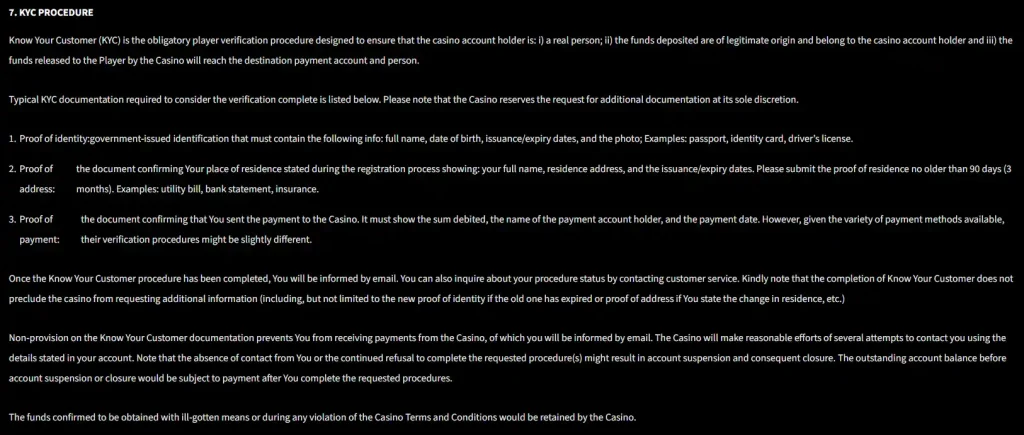 Mirax KYC verification area or current official KYC Terms with no personal documents shown