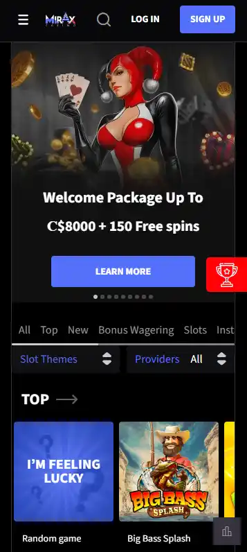 Mirax mobile website displayed at a phone viewport